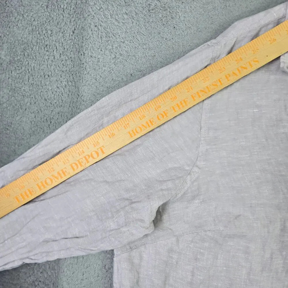 Sigrid Olson 100% Linen Button Top Women's 3X Gray Blouse Roll Tab Cottagecore - Picture 8 of 9